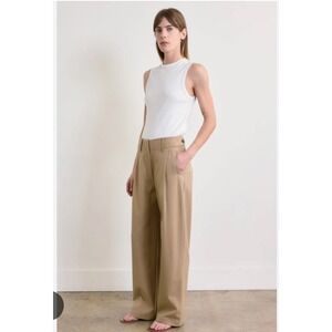 Almina Concept Adjustable Waist Camel Wool Blend Pleated Wide Leg Pants Size L